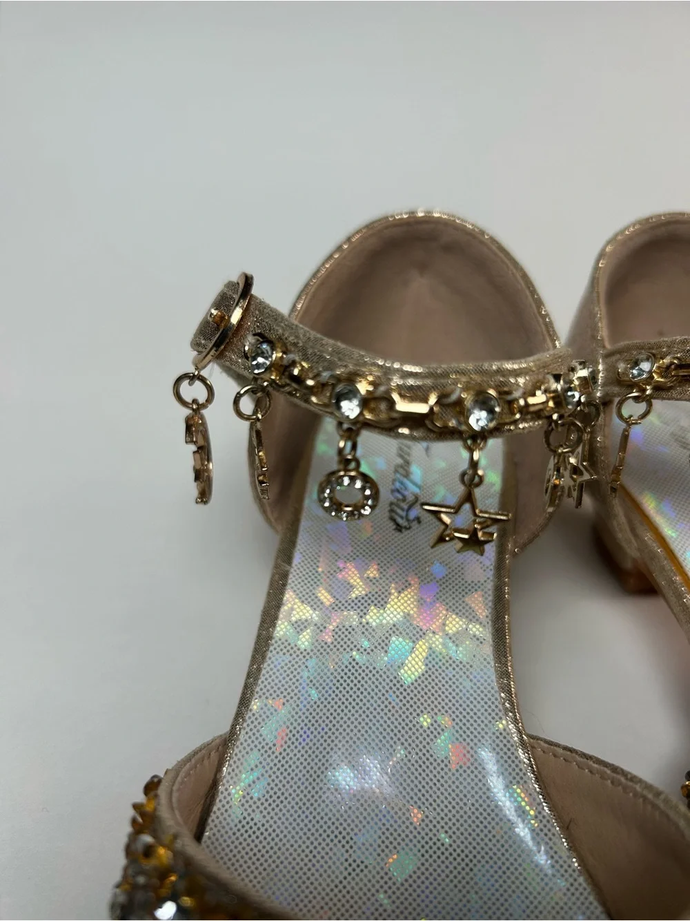 Turdeoir Girls Rhinestone Mary Jane Heels Gold Star Moon Charm Dress Shoes 13